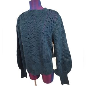 NWT Happy X Nature Loose Knit‎ Balloon Sleeve Blue Sweater Size XL Women's
